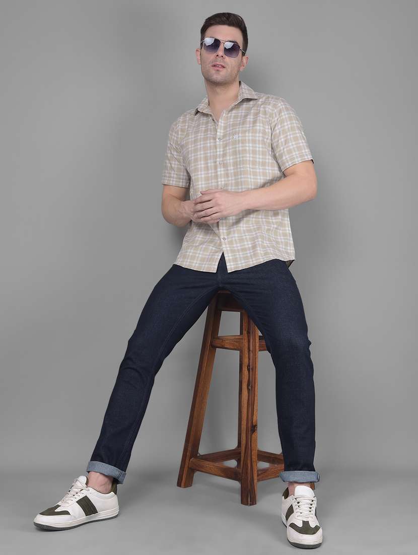 olive checkered casual shirt - 20586564 - Standard Image - 4