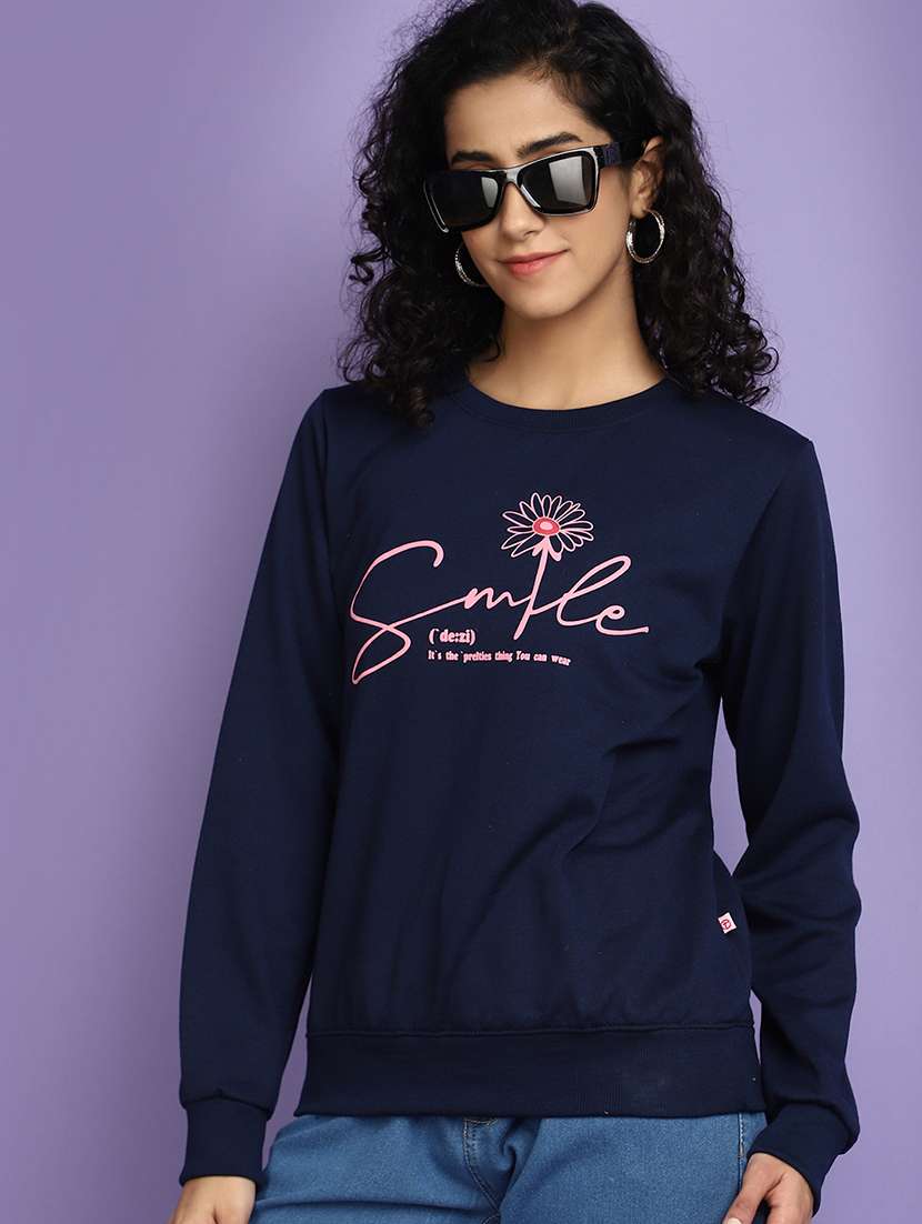 women round neck typographic sweatshirt - 20587555 -  Standard Image - 1
