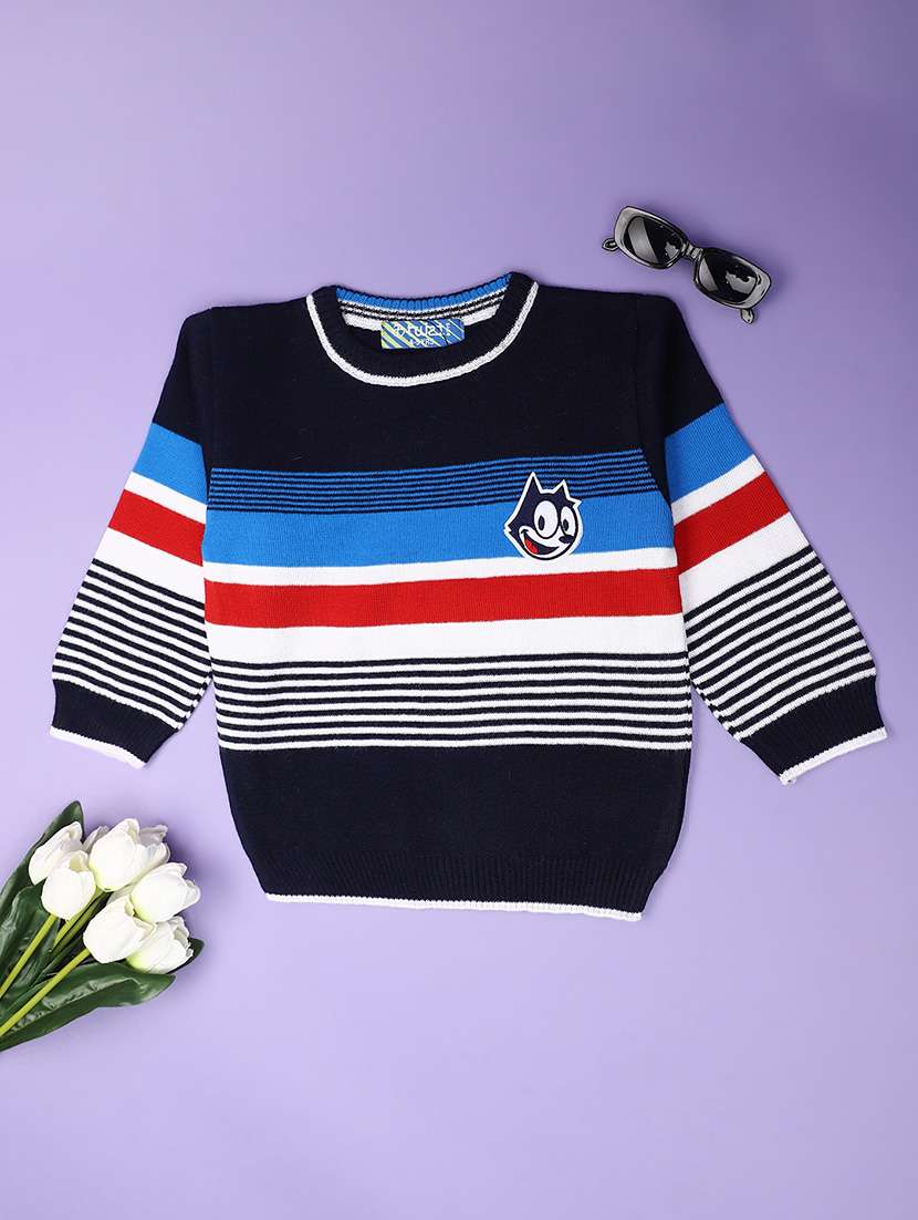 navy blue self design detailed sweater