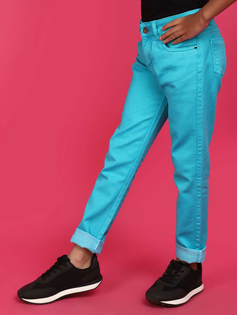 girls turquoise solid mid rise jeans - 20587597 -  Standard Image - 1