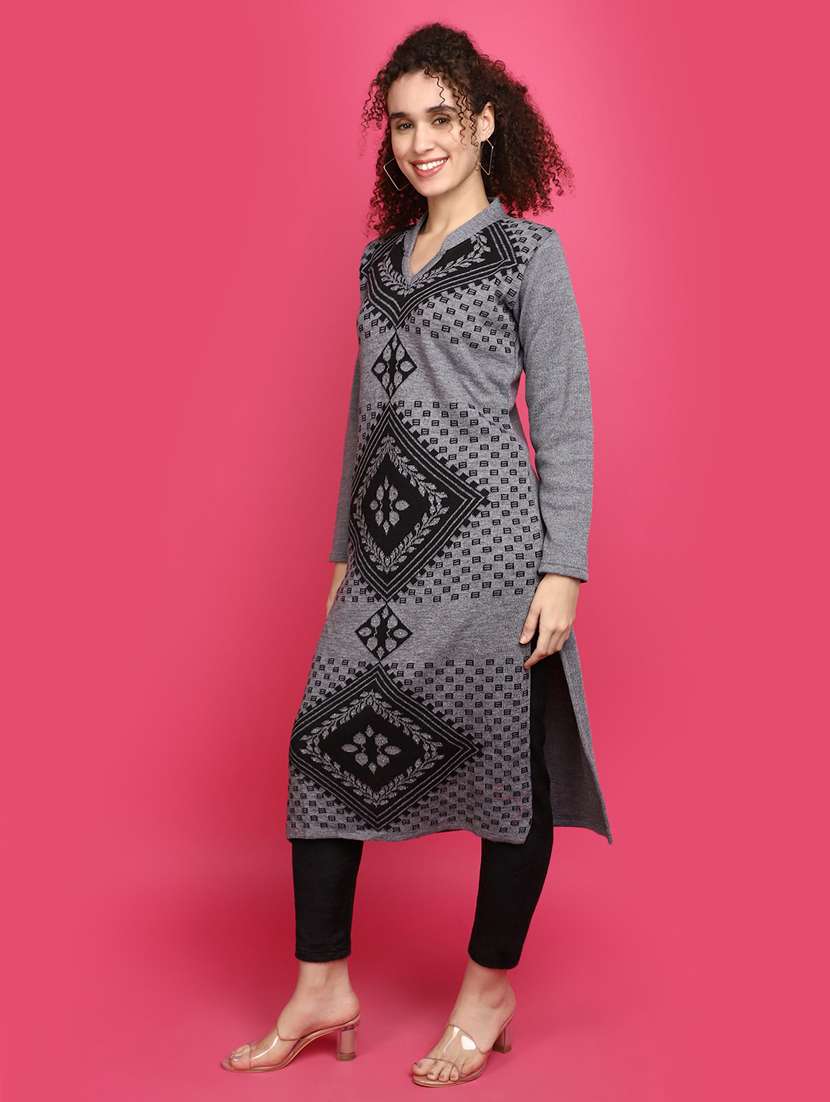 grey self design detailed woollen kurta - 20588641 - Standard Image - 1