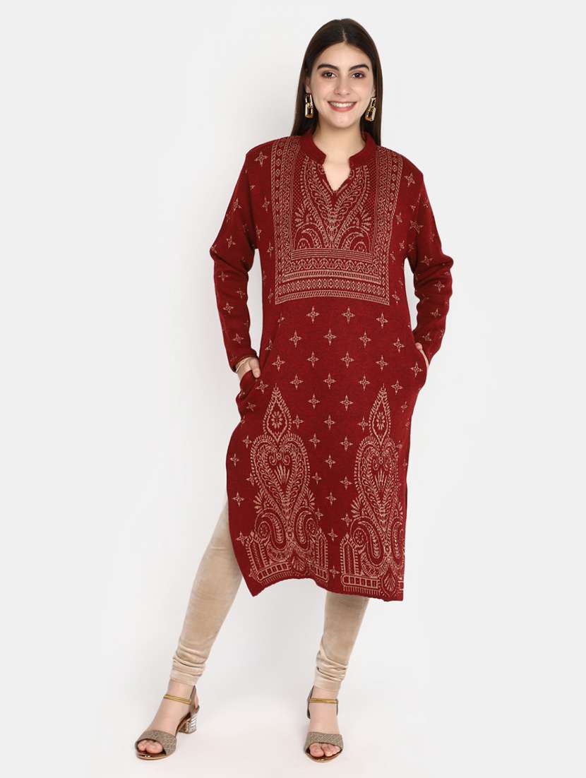 maroon self design detailed kurta