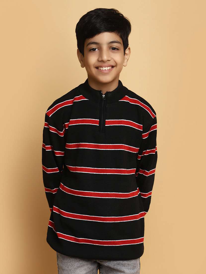 black striped printed detailed sweater