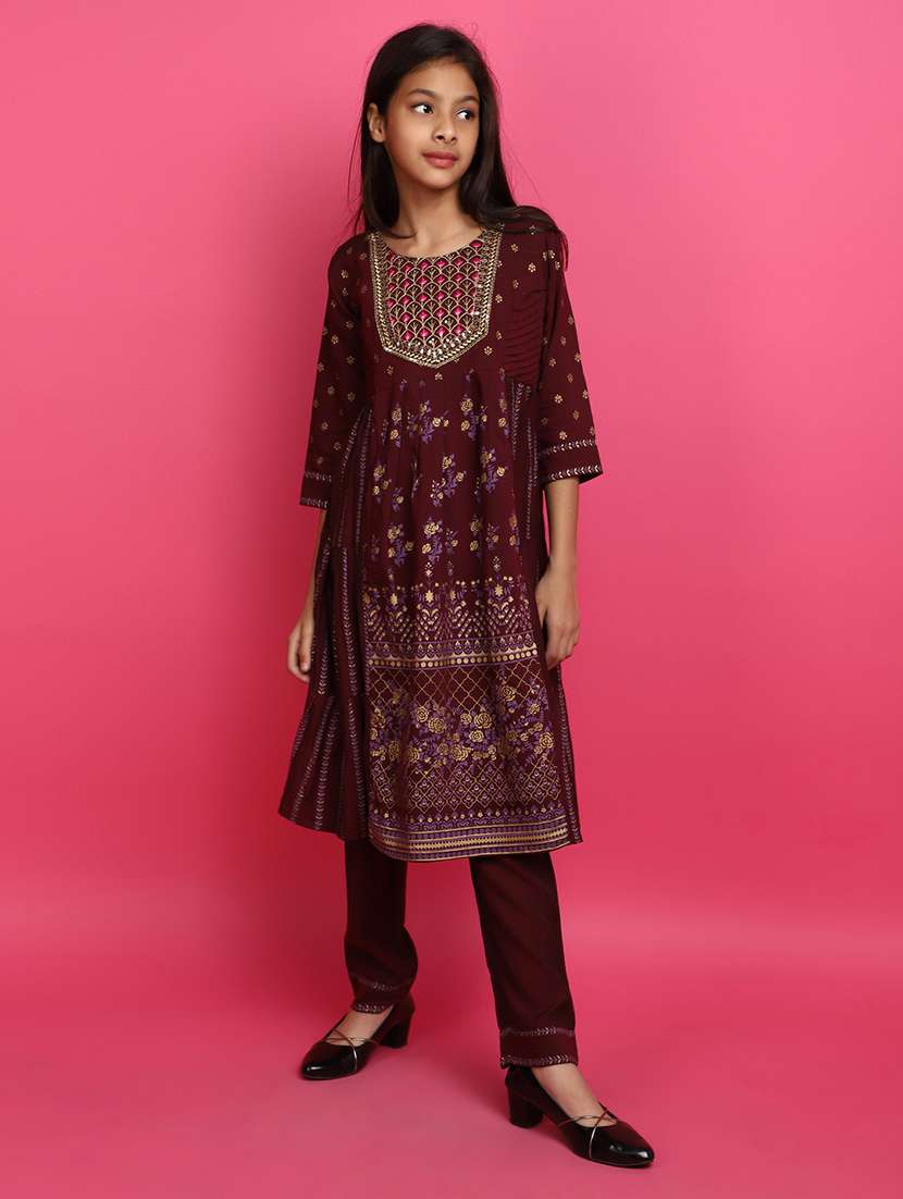 maroon cotton blend suit set