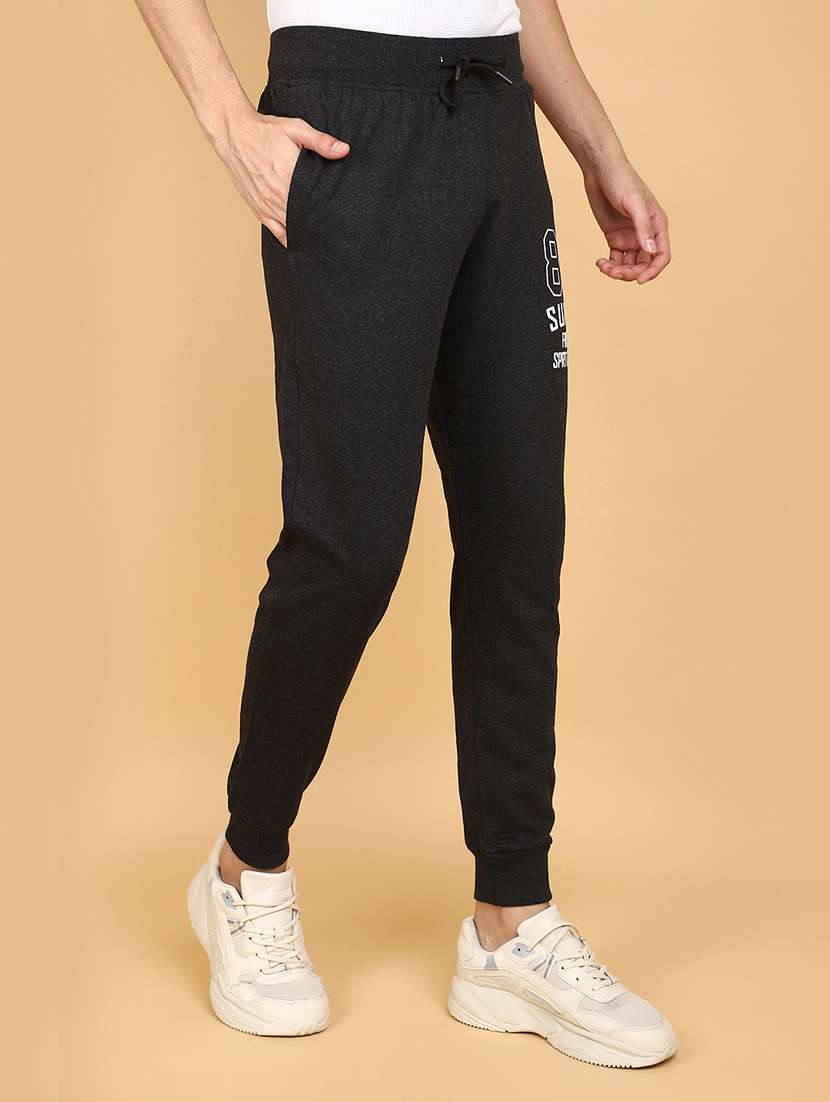 men balck placement print mid rise jogger - 20589700 -  Standard Image - 1