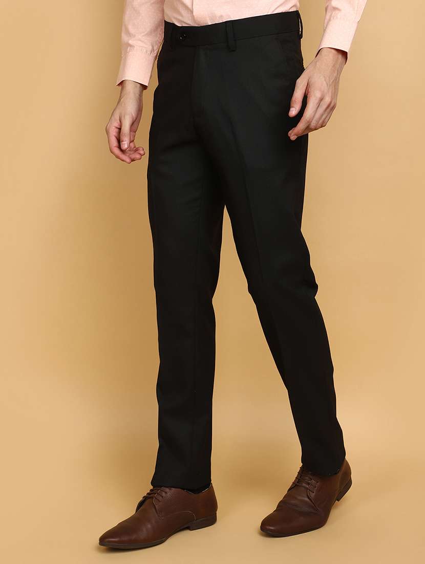 men solid mid rise formal trouser - 20589708 -  Standard Image - 1