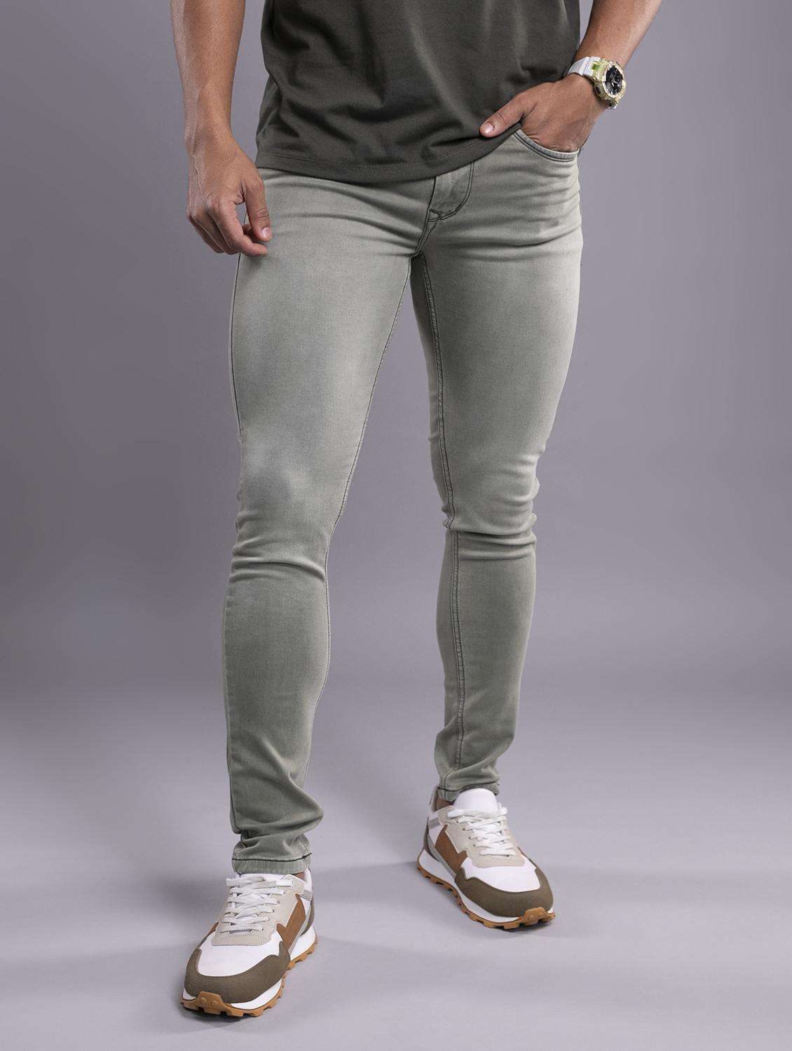 men mid rise plain denim jeans