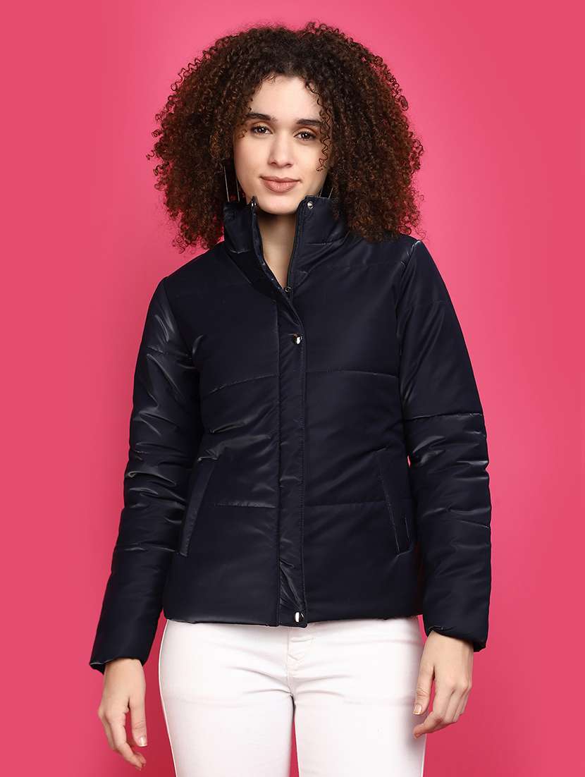 women solid long sleeve quilted jacket 