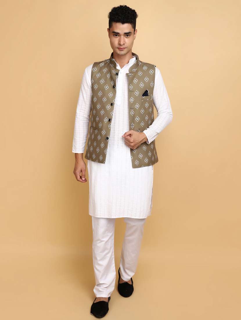 men printed nehru jacket - 20589763 -  Standard Image - 4