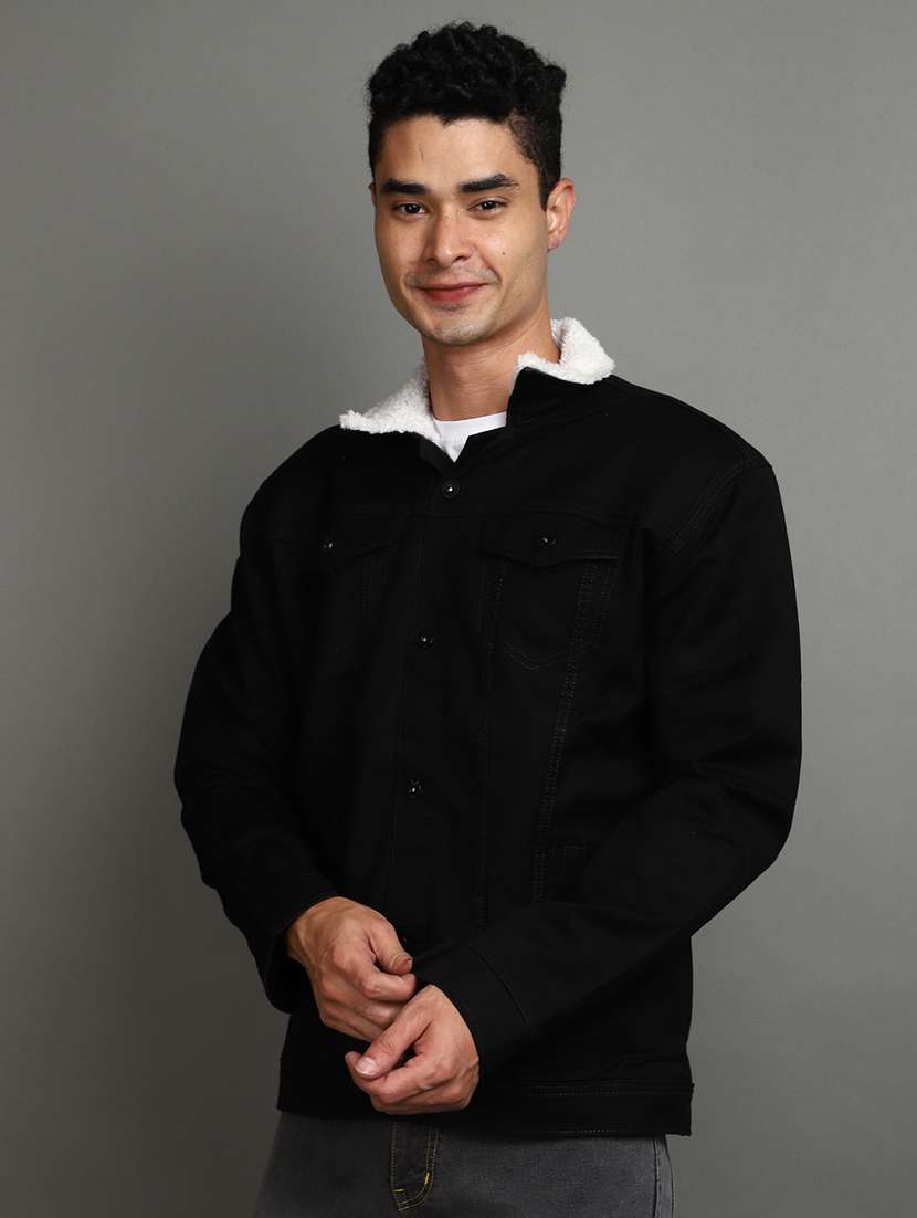 men black solid long sleeve denim jacket - 20589780 -  Standard Image - 1