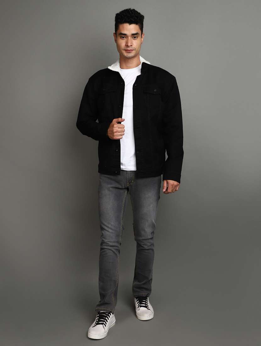 men black solid long sleeve denim jacket - 20589780 -  Standard Image - 4