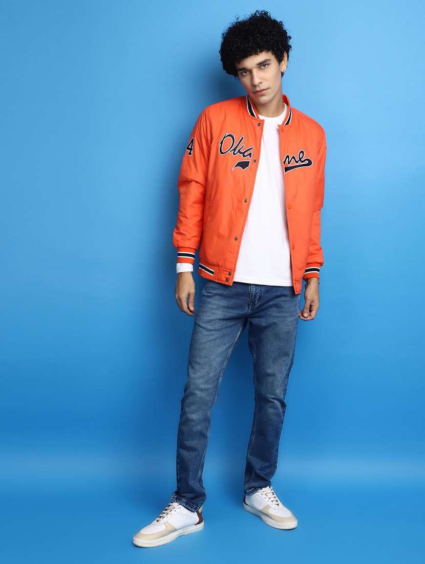 men orange henley neck casual jacket - 20589808 -  Standard Image - 4