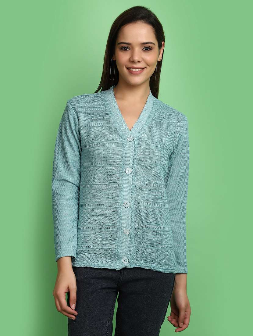 women turquoise long sleeves cardigans - 20589861 - Zoom Image - 0