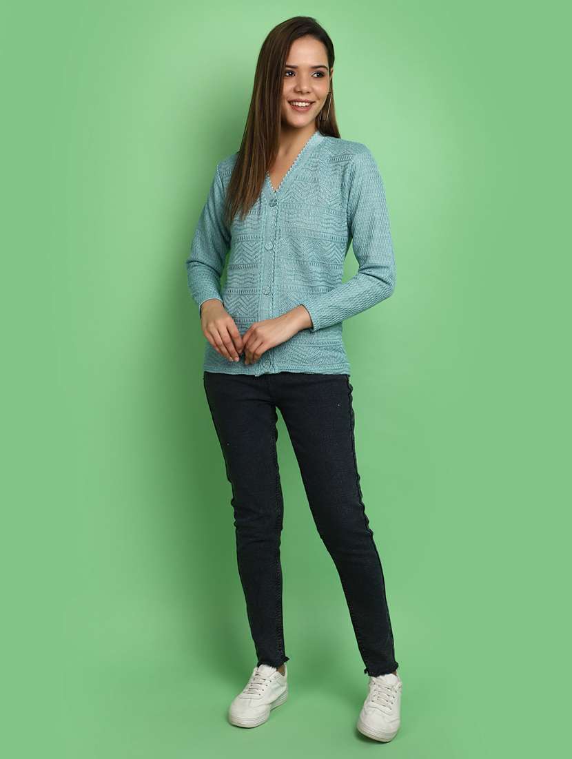 women turquoise long sleeves cardigans - 20589861 - Standard Image - 4