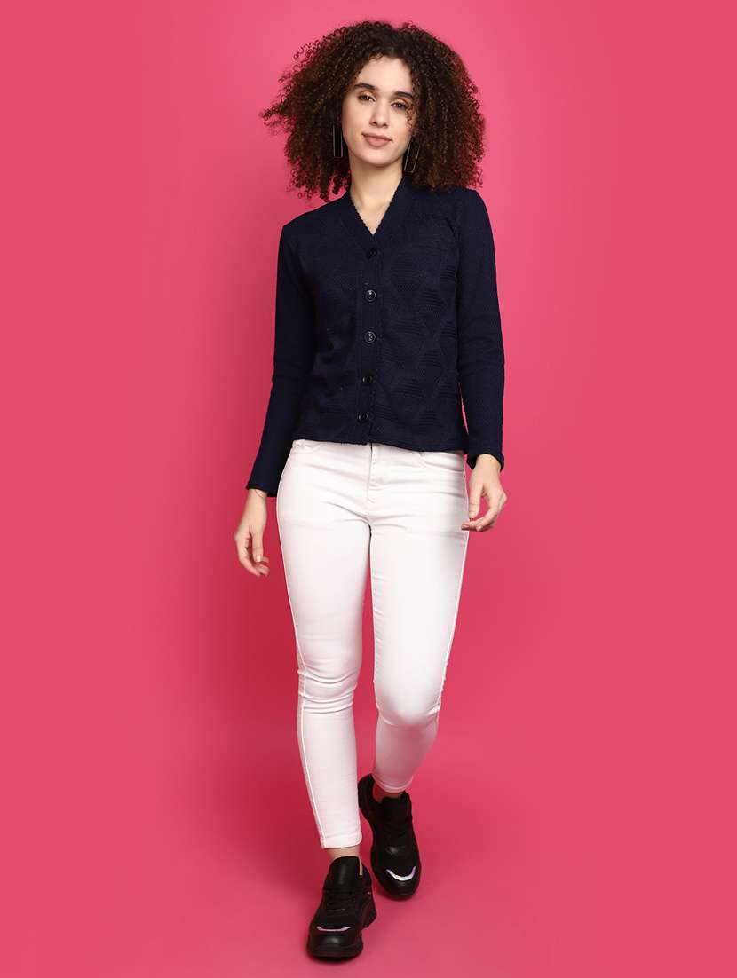 women navy blue long sleeves cardigans - 20589862 - Standard Image - 4