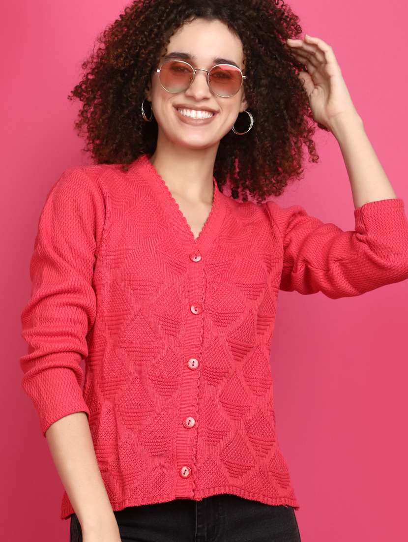 women coral long sleeves cardigans - 20589863 - Standard Image - 1