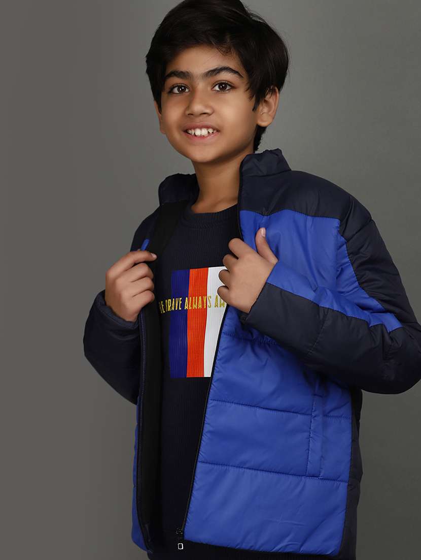 blue colour block long sleeves jacket - 20589882 -  Standard Image - 1
