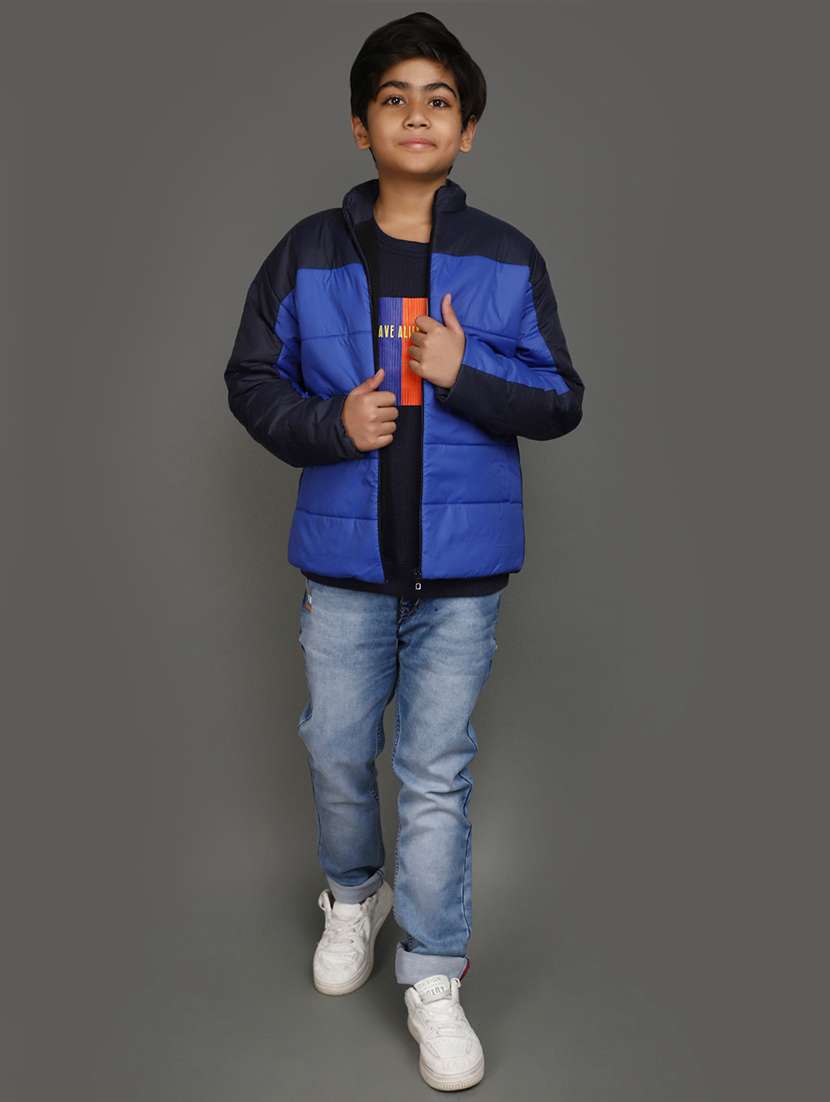 blue colour block long sleeves jacket - 20589882 - Standard Image - 4