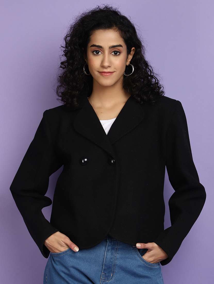 women black solid full sleeve coat