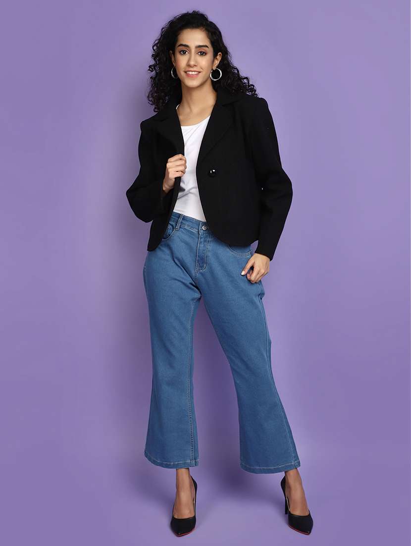 women black solid full sleeve coat - 20589886 -  Standard Image - 4