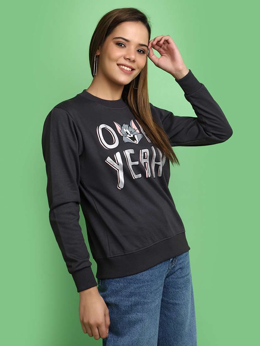 women round neck front print sweatshirt - 20589907 -  Standard Image - 1