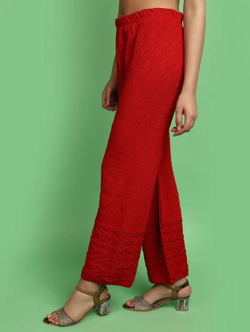 women mid rise self design palazzo - 20589936 - Standard Image - 1