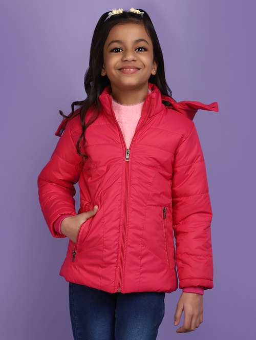 fuchsia solid hooded jacket - 20589949 -  Standard Image - 0