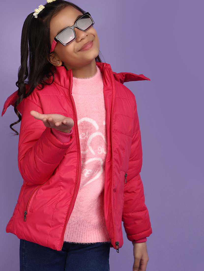 fuchsia solid hooded jacket - 20589949 - Standard Image - 1
