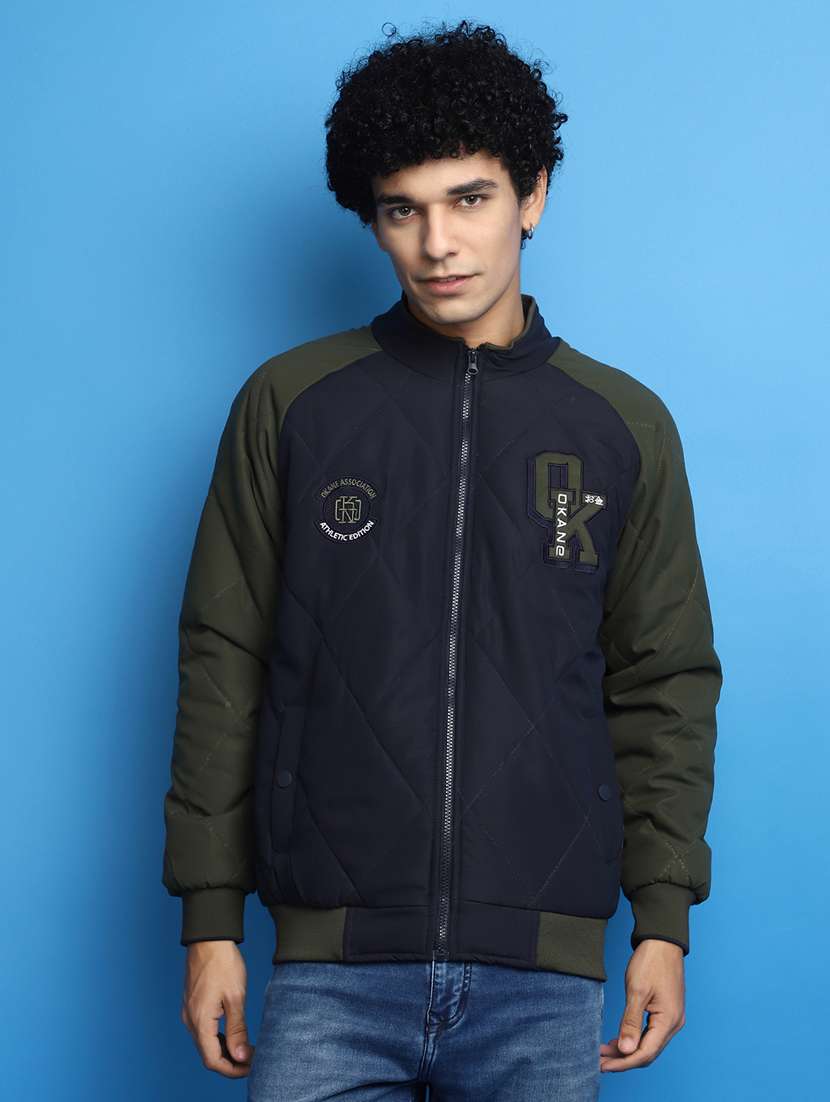 blue color block casual jacket