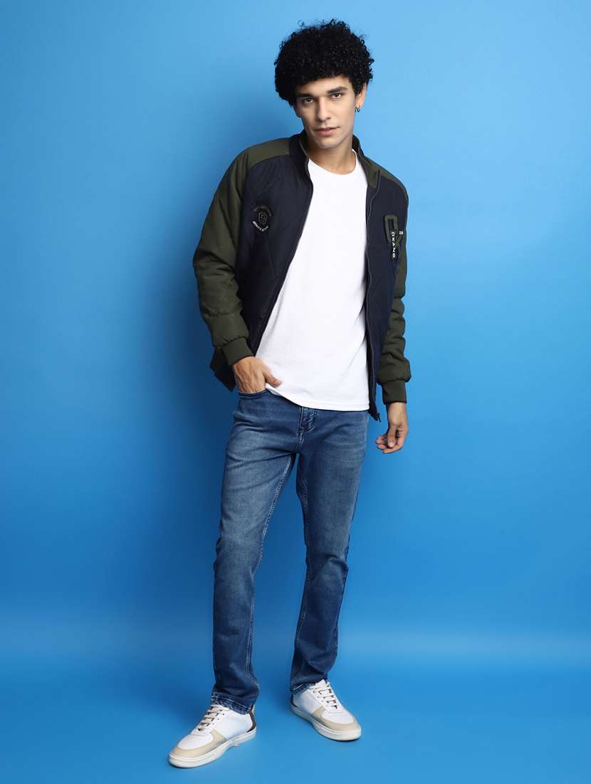 blue color block casual jacket - 20589951 -  Standard Image - 4