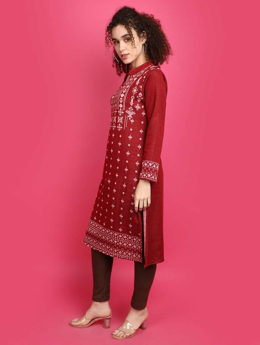 maroon self design detailed kurta - 20589961 -  Standard Image - 1