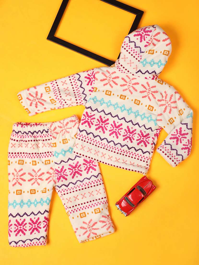 off white printed hooded jacket & pyjama set - 20589985 -  Standard Image - 1