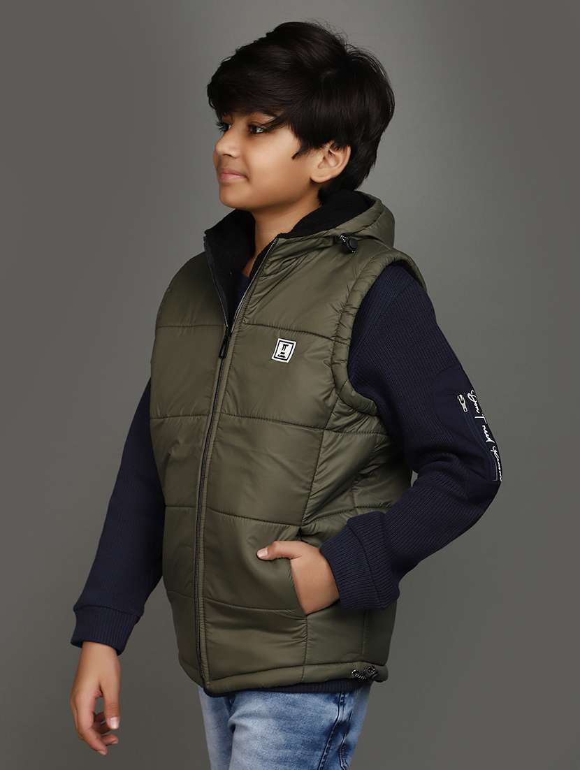 olive green solid sleeveless jacket - 20589991 -  Standard Image - 1