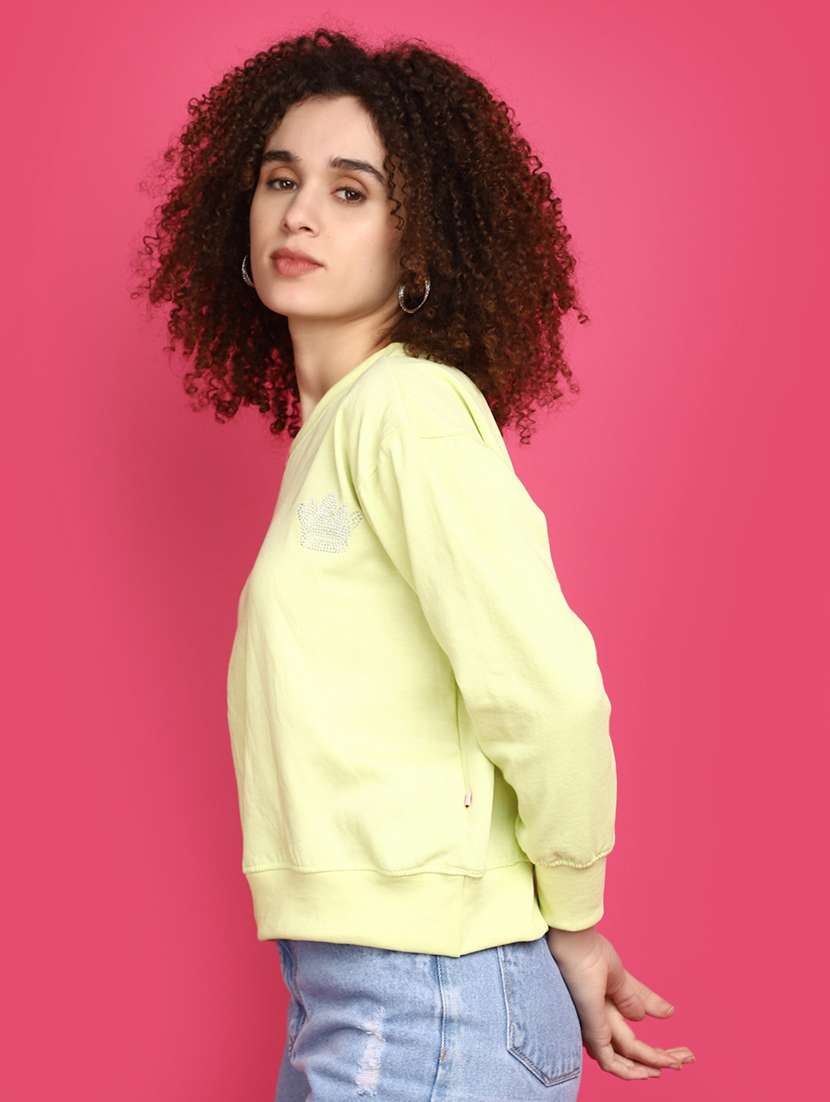 women round neck solid sweatshirt - 20590006 -  Standard Image - 1