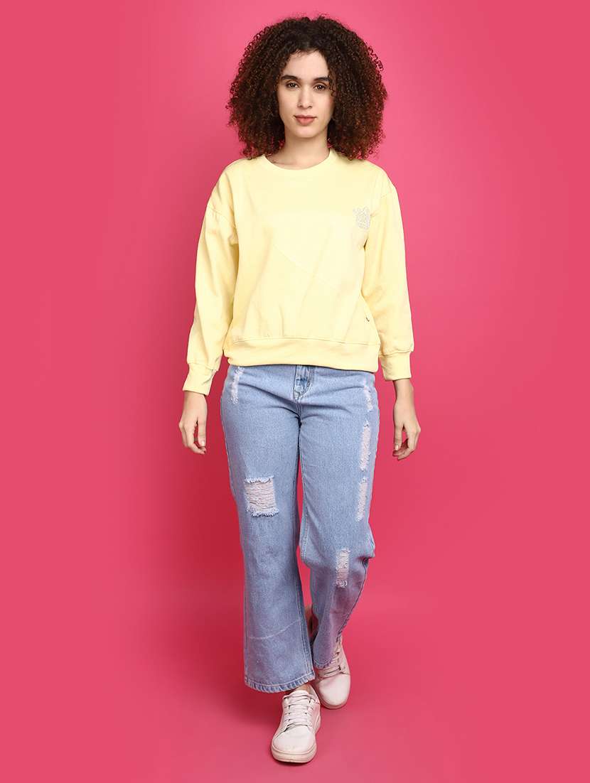 women round neck solid sweatshirt - 20590008 - Standard Image - 4