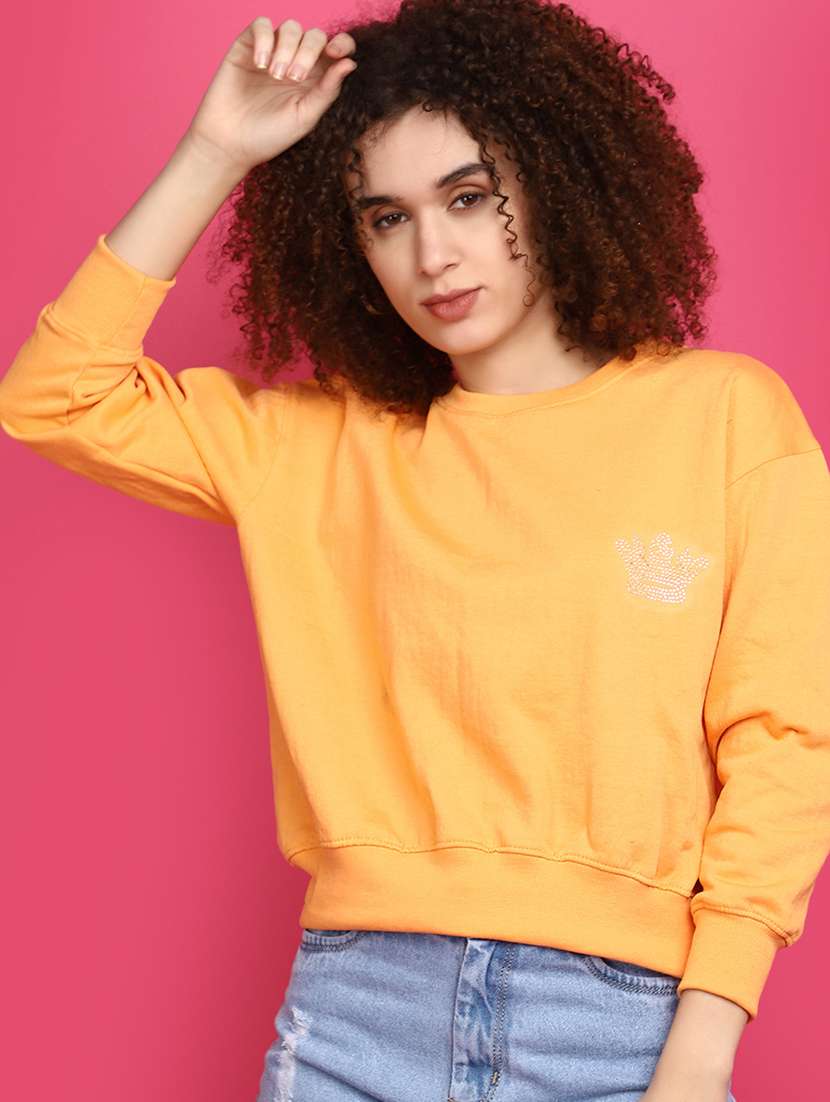 women round neck solid sweatshirt - 20590009 -  Standard Image - 1