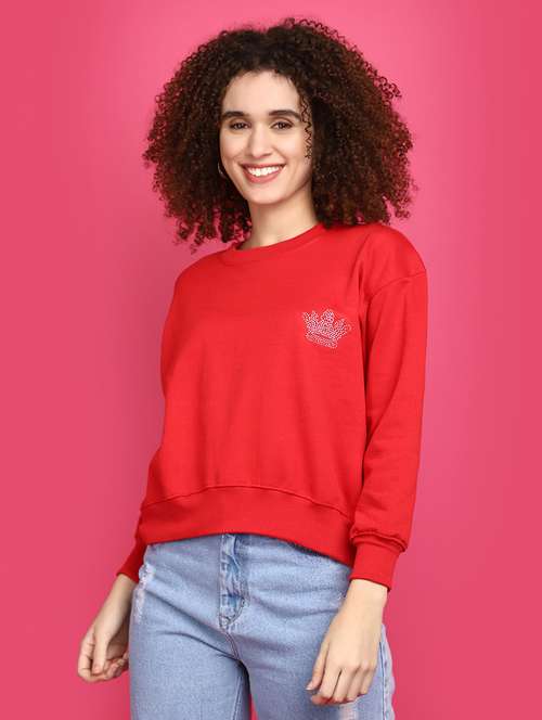 women round neck solid sweatshirt - 20590010 -  Standard Image - 0