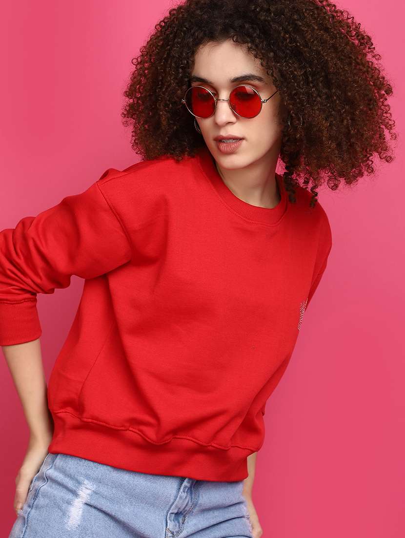 women round neck solid sweatshirt - 20590010 -  Standard Image - 1