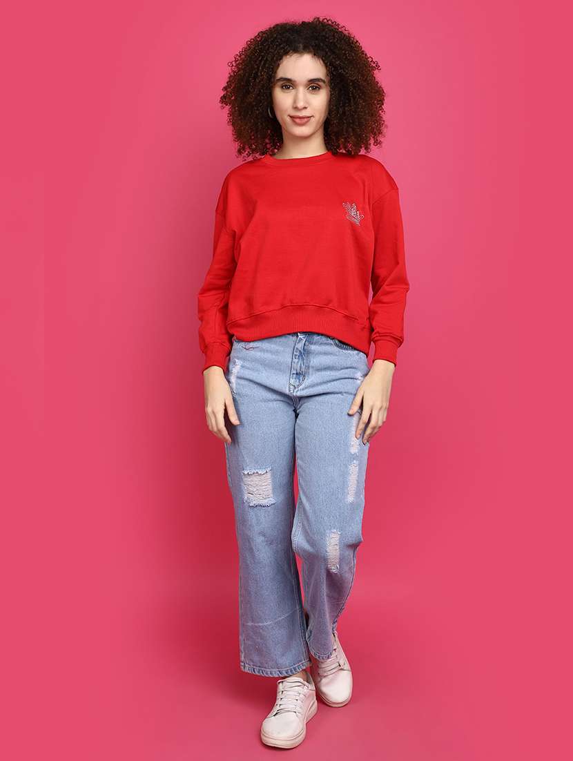 women round neck solid sweatshirt - 20590010 - Standard Image - 4