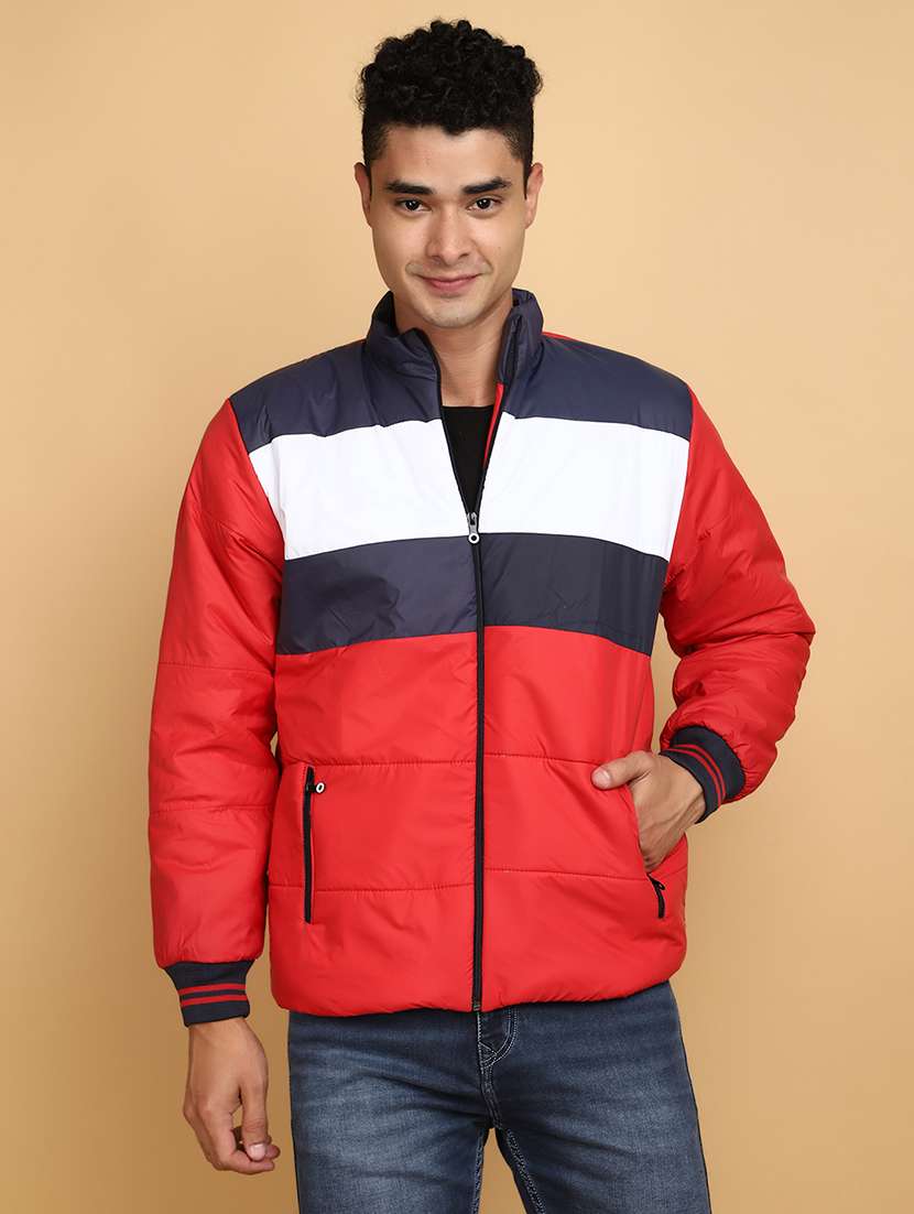 men long sleeved color block quilted jacket