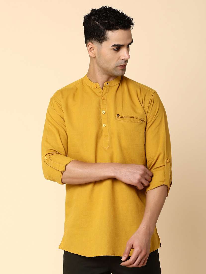 men mandarin neck solid short kurta