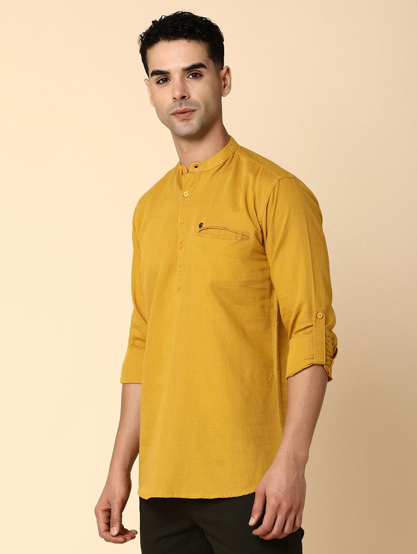 men mandarin neck solid short kurta - 20590121 - Standard Image - 1