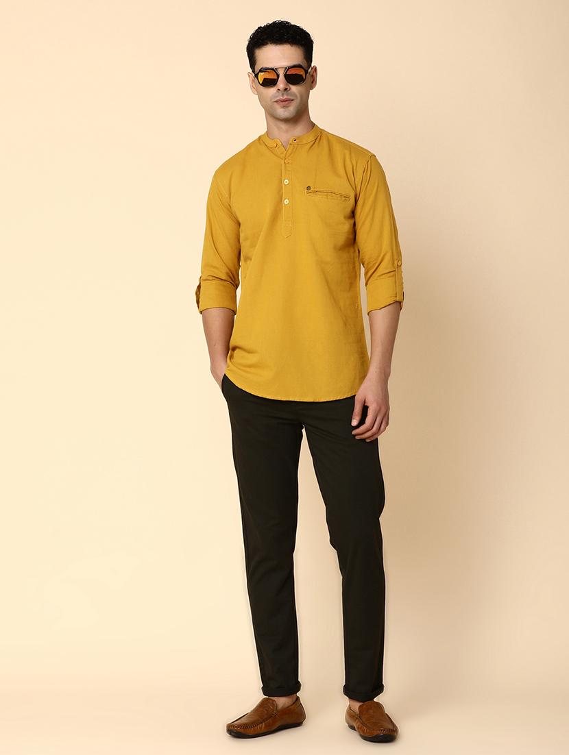 men mandarin neck solid short kurta - 20590121 - Standard Image - 4