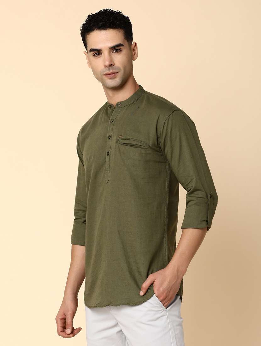 men mandarin neck solid short kurta - 20590122 -  Standard Image - 1