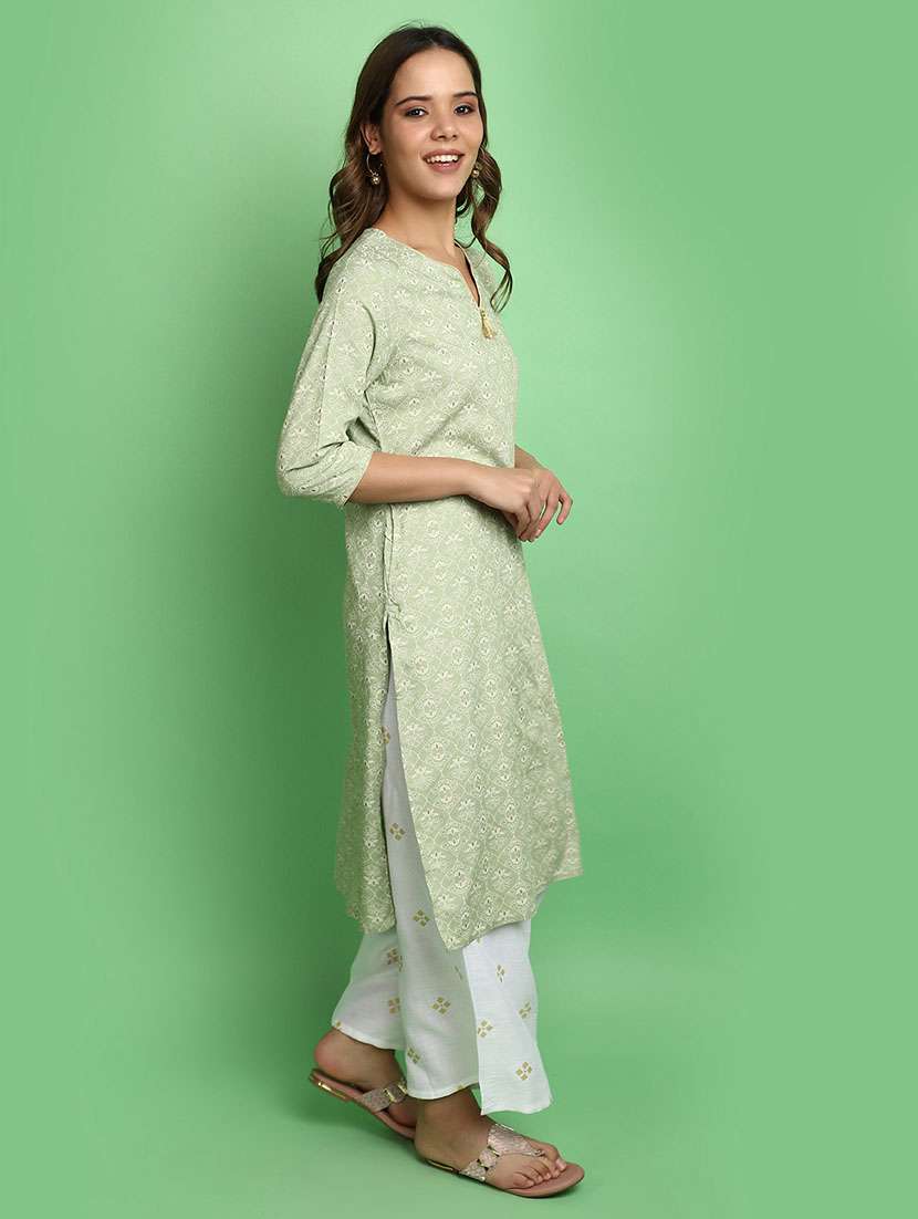 women neo mint notch neck straight kurta - 20590126 -  Standard Image - 1