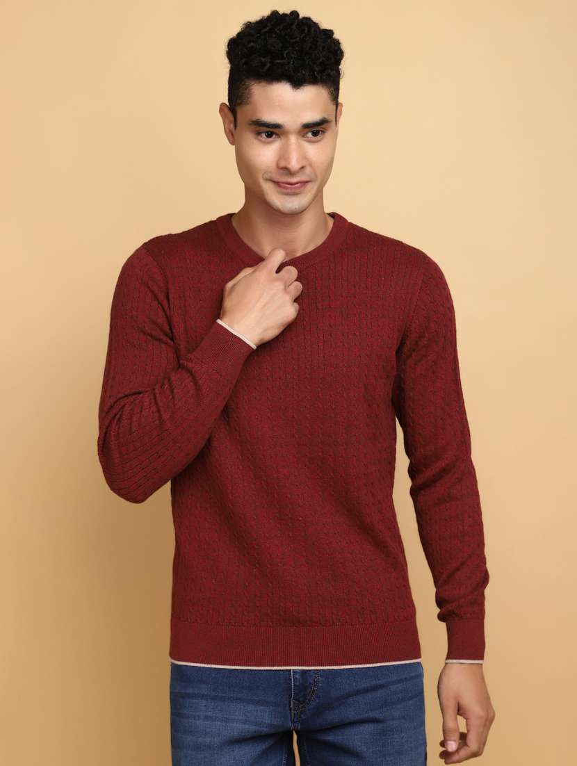 men long sleeves self design pullover - 20590159 -  Standard Image - 1