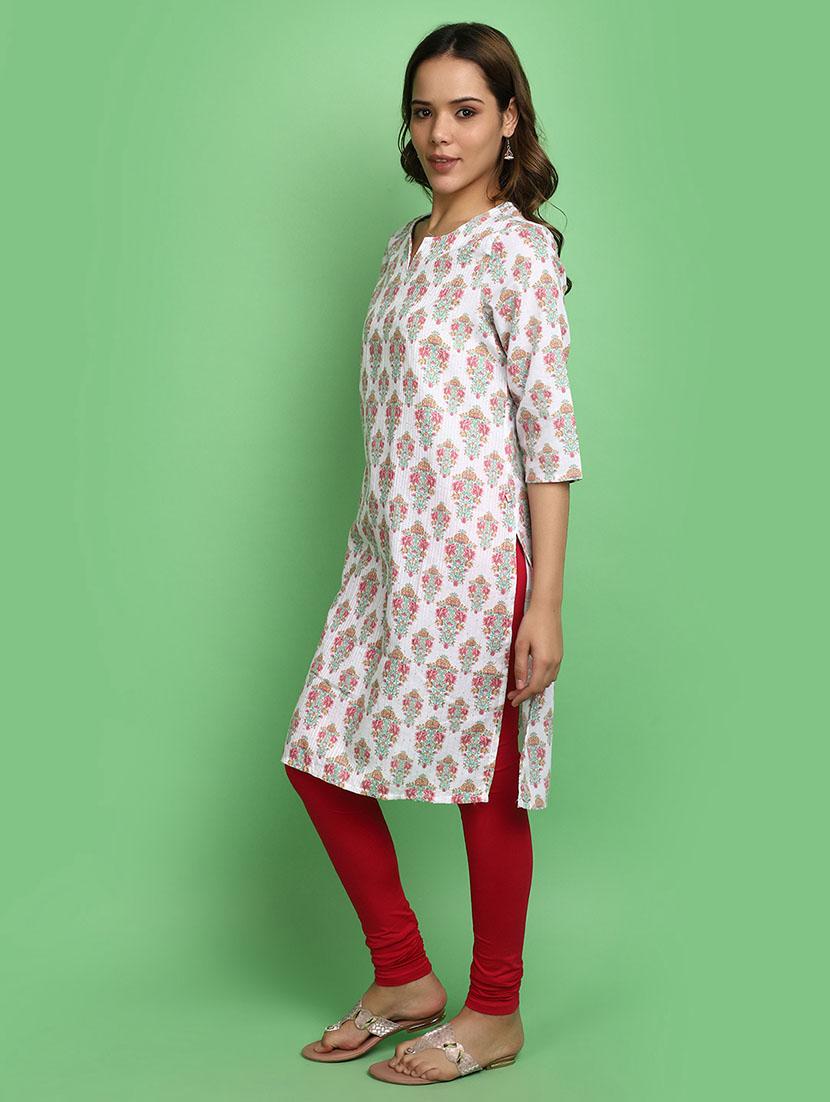 women white notch neck straight kurta - 20590183 - Standard Image - 1