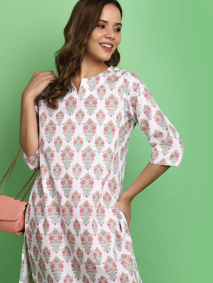 women white notch neck straight kurta - 20590183 - Standard Image - 4