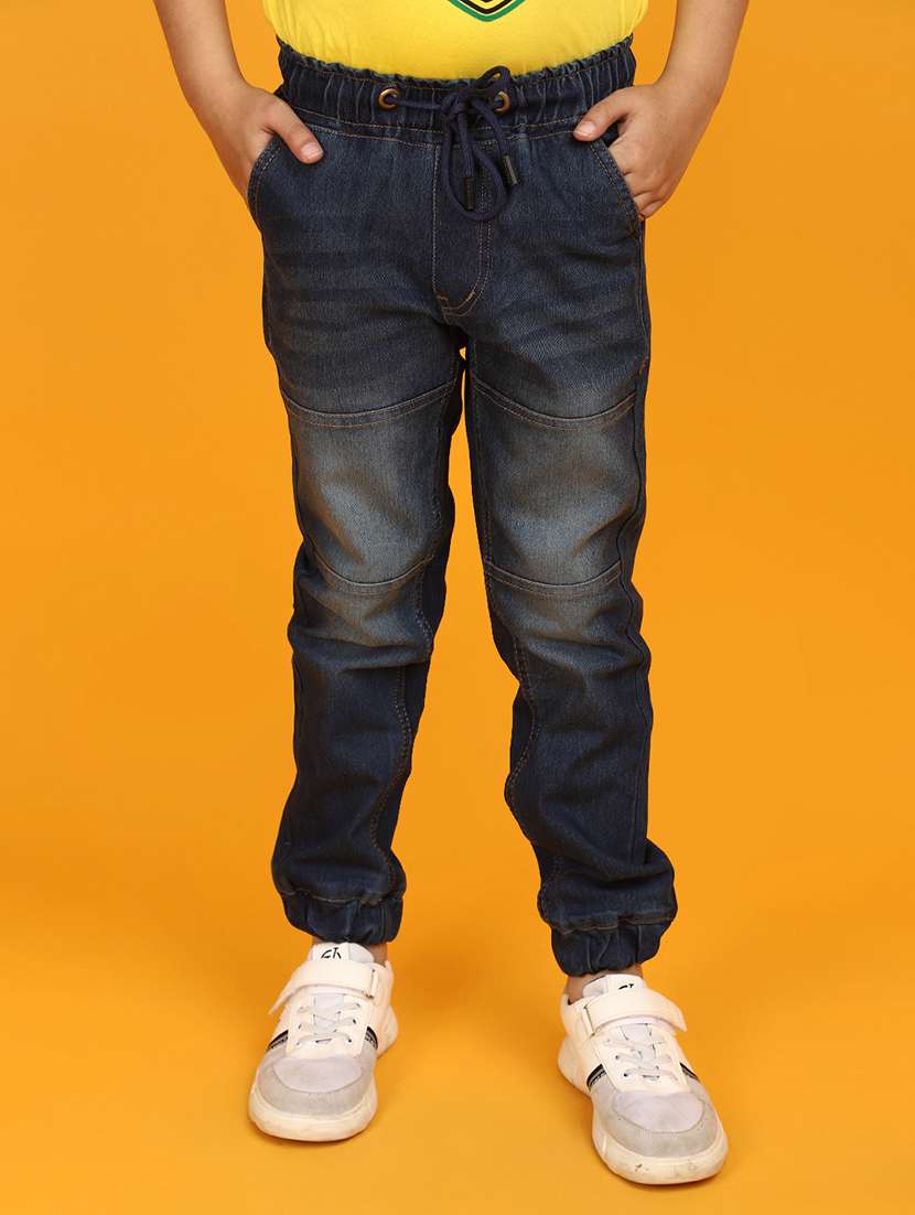 solid blue detailed jogger jeans