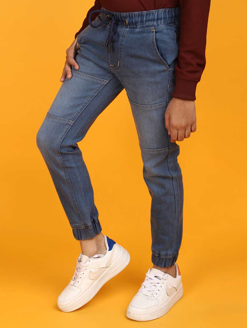 solid light blue detailed jogger jeans - 20590196 -  Standard Image - 1